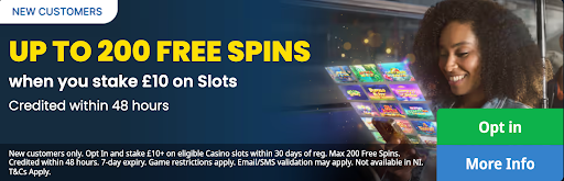 Betfred casino offer: get up to 200 free spins when you stake £10 on slots